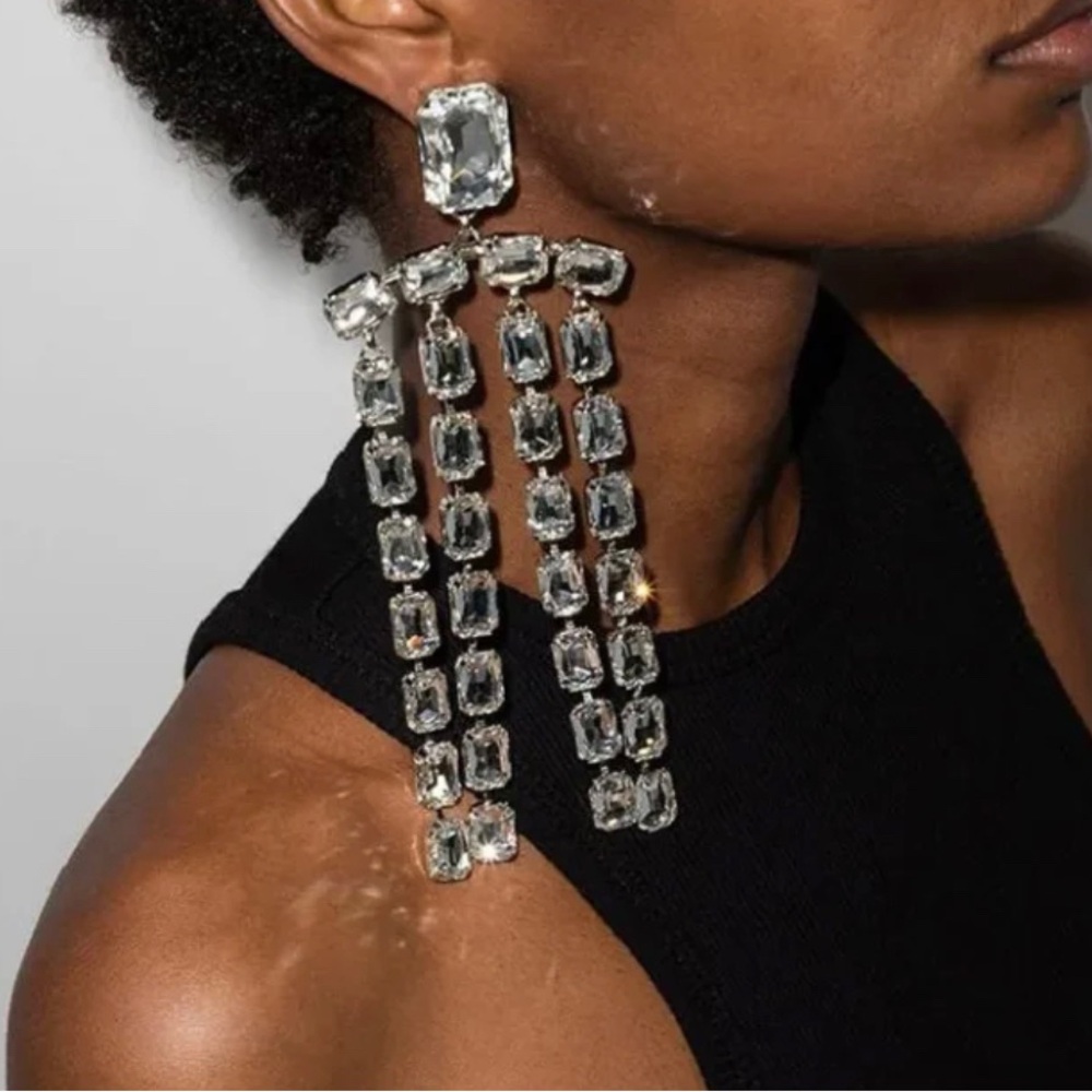 Area Silver Crystal Statement Earrings - image 1